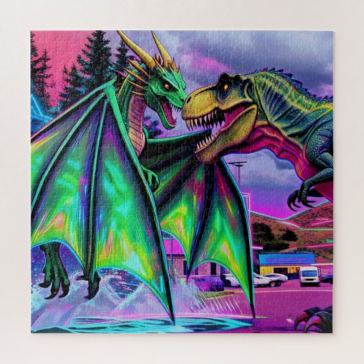 Puzzle Green Dragon vs Dinosaur (Vertical)