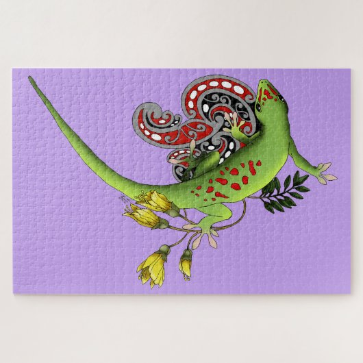 Puzzle Green Gecko Tribal Purple (Horizontal)