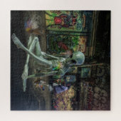 PUZZLE GREEN GREY ALIEN SITTING ON PAVEMENT WITH GRAFFITI (Horizontal)