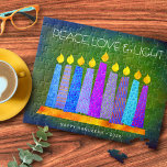 Puzzle Green Hanoukka Peace Love Light Bold Boho Candles<br><div class="desc">"Paix, amour et lumière." Une illustration ludique, moderne et artistique de bougies motifs de saumons dans une menorah vous aide à inaugurer les vacances de Hanoukka. Des bougies bleues assorties de motifs de fausse feuille colorés recouvrent un arrière - plan texturé vert profond et riche. Sentez la chaleur et la...</div>