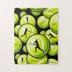 Puzzle Green Tennis Balls & Players Motif Ajouter Nom des