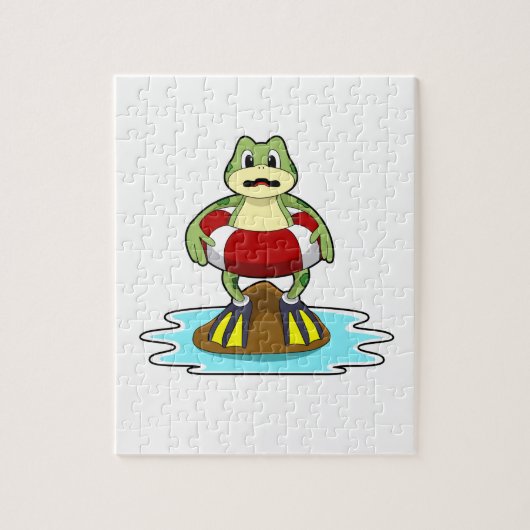Puzzle Grenouille à la natation avec anneau de natation (Vertical)