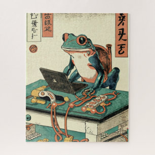 Puzzle Grenouille jouant à des jeux PC, art de grenouille