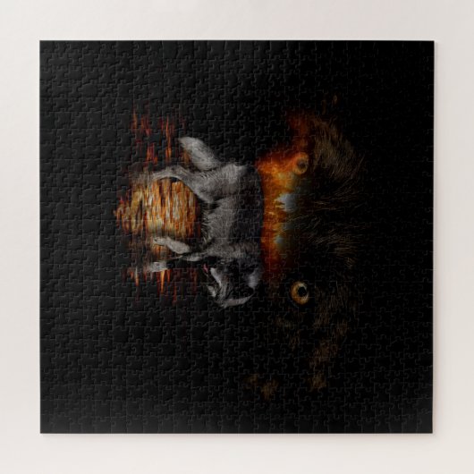 Puzzle Grey Wolf and Wildfire Design (Horizontal)