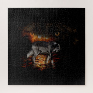Puzzle Grey Wolf and Wildfire Design