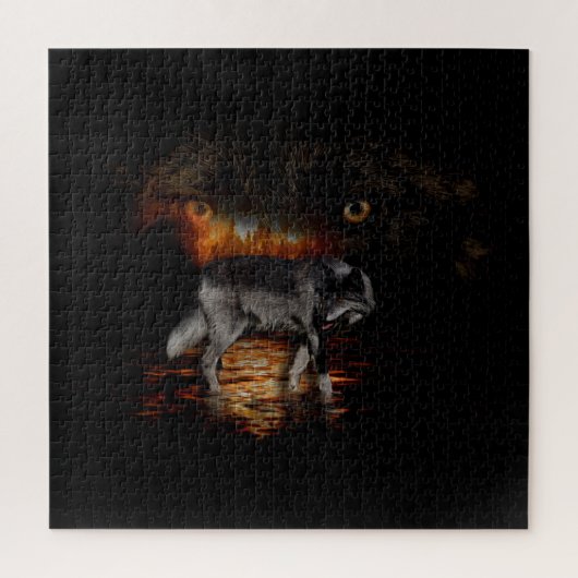 Puzzle Grey Wolf and Wildfire Design (Vertical)
