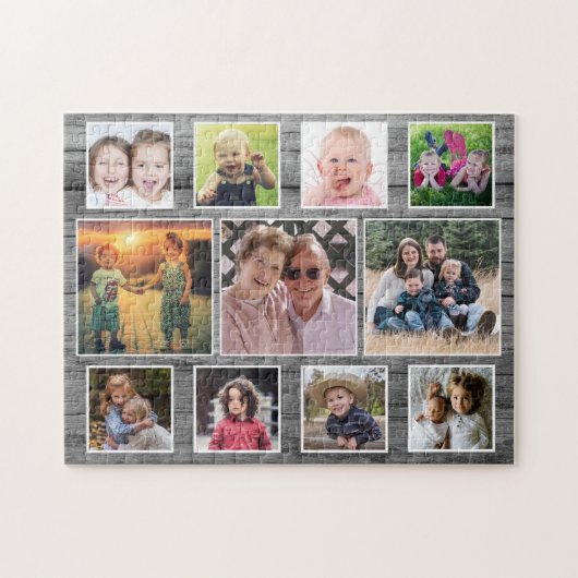 Puzzle Grey Wood Horizontal 11 Collage photo de famille (Horizontal)