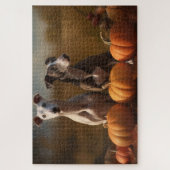 Puzzle Greyhound Chiot Automne Citrouille de plaisir (Vertical)