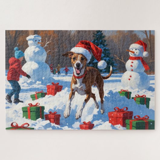 Puzzle Greyhound coule dans la neige avec le Casquette de (Horizontal)