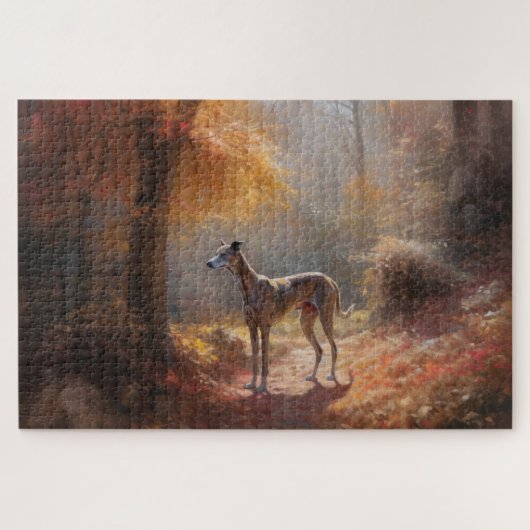 Puzzle Greyhound dans les feuilles d'automne tombées insp (Horizontal)