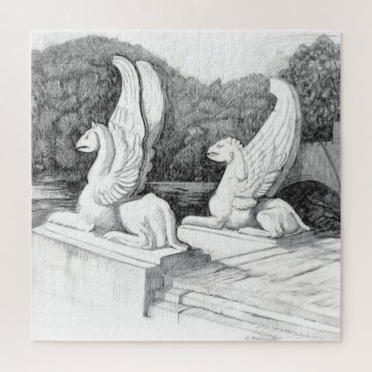 Puzzle Griffins sculpté crayon monochrome Art (Vertical)