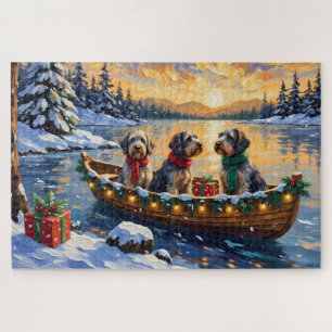 Puzzle Griffon d'arrêt à poil dur Noël Bateau Fêtes