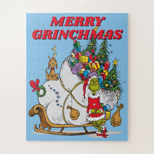 Puzzle Grinch Classique | Grinch & Max avec traîneau (Vertical)