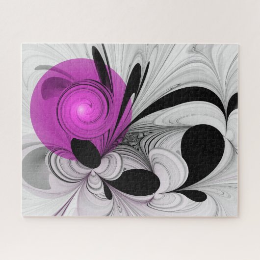 Puzzle Gris Noir Abstrait Avec Art Fractal Magenta (Horizontal)