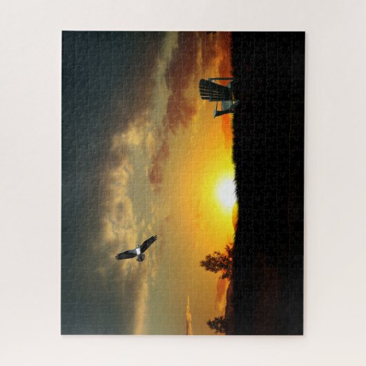 Puzzle gris pâturé du coucher du soleil jaune (Vertical)