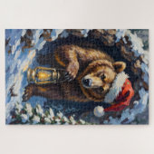 Puzzle Grizzly Bear Emerging from Christmas Slumber Hat (Horizontal)