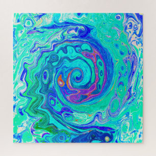 Puzzle Groovy Abstract Ocean Blue and Green Liquid Swirl