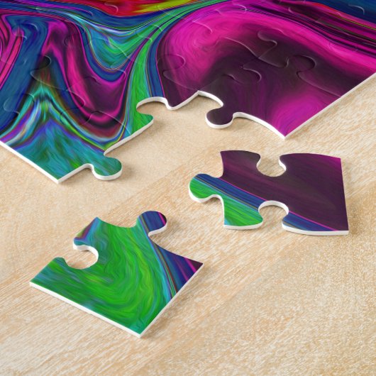 Puzzle Groovy Abstract Retro Magenta Dark Rainbow Swirl (Côté)