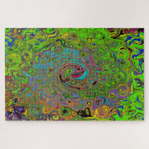 Puzzle Groovy Abstrait Rétro Tourbillon Vert Citron et Bl