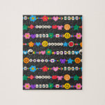 Puzzle Groovy Good Vibes Love Smile Retro Beads<br><div class="desc">Groovy Good Vibes Love Smile Retro Beads Jigsaw Puzzles features a variety of friendship beads with text such as love, peace, happy, smile, good vibes and accented with flowers, butterflies, hearts, stars, yin and yang signs in bright colors. Perfect gifts for Christmas, birthday, best friends, sisters and more. Designed by...</div>