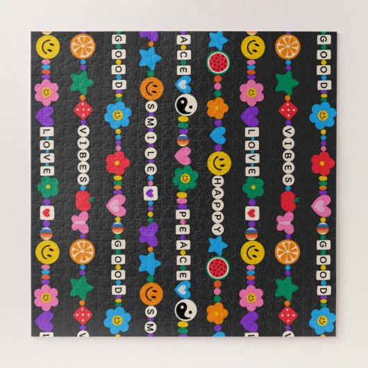 Puzzle Groovy Good Vibes Love Smile Retro Beads (Horizontal)