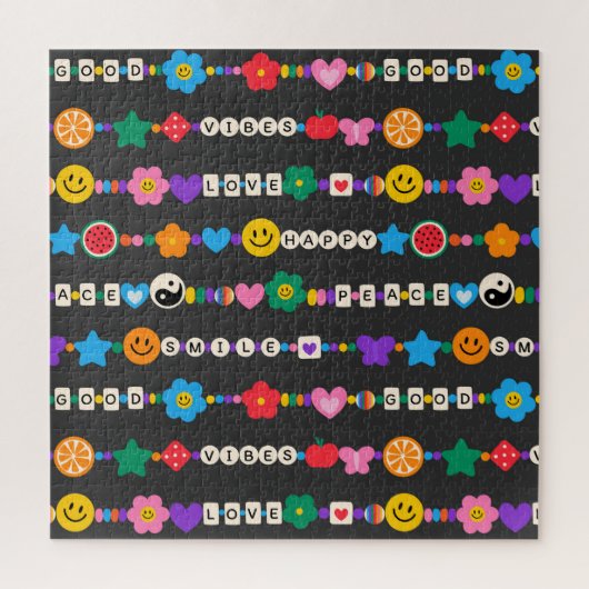 Puzzle Groovy Good Vibes Love Smile Retro Beads (Vertical)