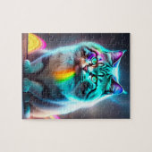 Puzzle Gros Chat Néon Avec Couleurs Arc-En-Ciel, Chat Col (Horizontal)