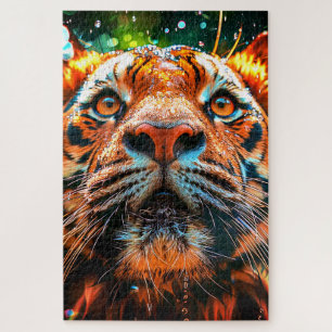 Puzzle Gros plan sur un visage de tigre frappant