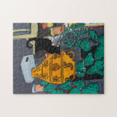 Puzzle Gros Vase de Fleurs Chat noir (Horizontal)