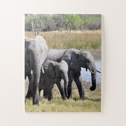 Puzzle Group of African Elephants in Front of Water Hole (Vertical)