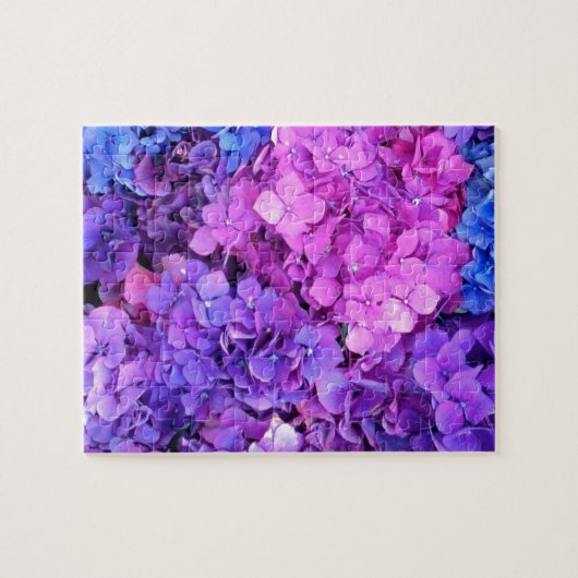 Puzzle Groupe massif d'hortensias pourpres et bleus (Horizontal)