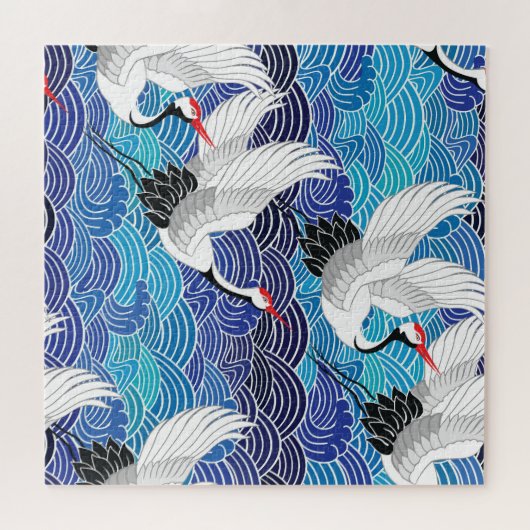 Puzzle Grue japonaise : Motif orné d'oiseaux. (Horizontal)