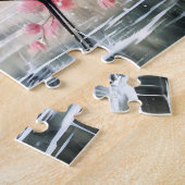 Puzzle Grues dans l'eau avec reflets floraux (Côté)