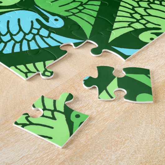 Puzzle Grues japonaises, Jade Green et Bleu clair (Côté)