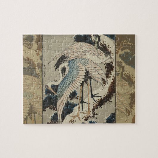 Puzzle Grues sur un pin couvert de neige Hokusai (Horizontal)