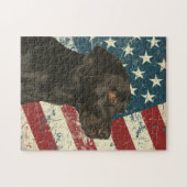 Puzzle Grunge American Flag Black Labrador Retriever Dog (Horizontal)
