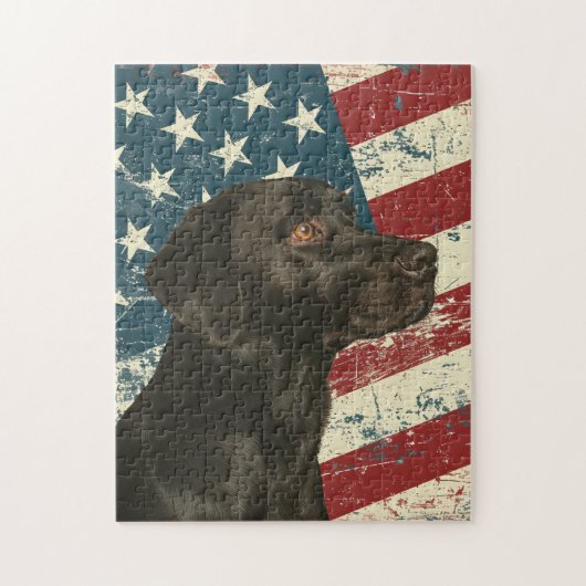 Puzzle Grunge American Flag Black Labrador Retriever Dog (Vertical)