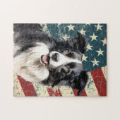 Puzzle Grunge American Flag Border Collie Dog (Horizontal)