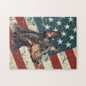 Puzzle Grunge American Flag Doberman Pinscher Dog (Horizontal)