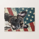 Puzzle Grunge American Flag French Bulldog (Horizontal)