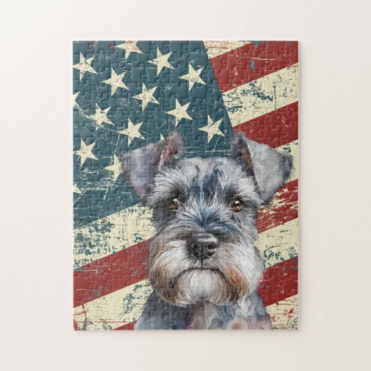 Puzzle Grunge American Flag Miniature Schnauzer Dog (Vertical)