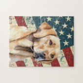 Puzzle Grunge American Flag Yellow Labrador Retriever Dog (Horizontal)