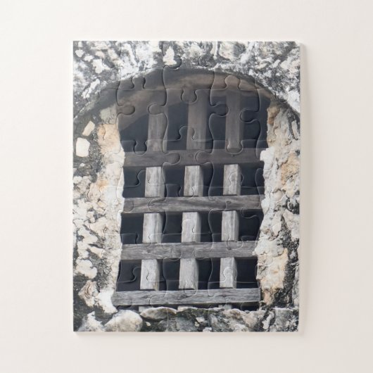 Puzzle Guarded Light Through Wooden Bars (Vertical)