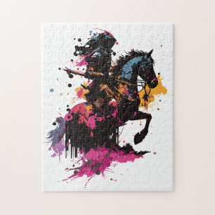 Puzzle Guerrier équitation cheval en aquarelle