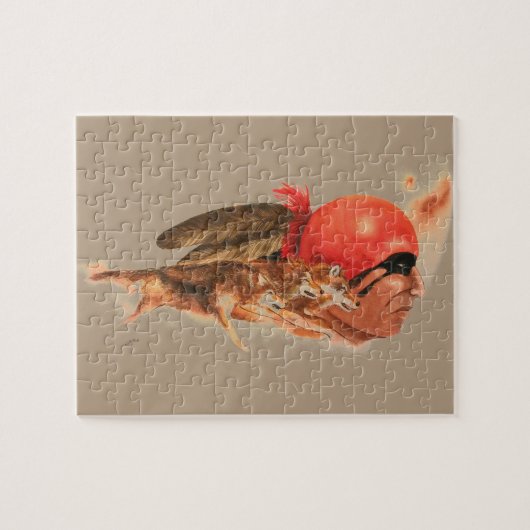 Puzzle Guerrier indien cherokee de clan de loup de Natif (Horizontal)