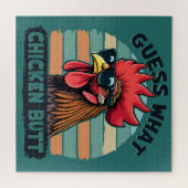 Puzzle Guess What Chicken Butt Funny Retro Rooster (Horizontal)