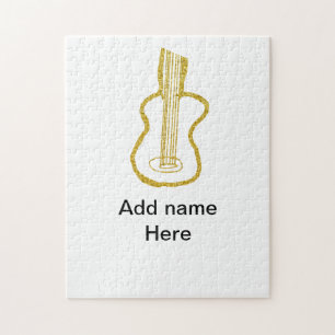 Puzzle Guitare acoustique paillettes dorées ajouter nom d