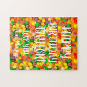 Puzzle Gumdromes de texte personnalisés | Joyeux annivers (Horizontal)