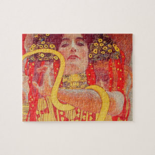 Puzzle Gustav Klimt Femme Rouge Peinture de Serpent en Or