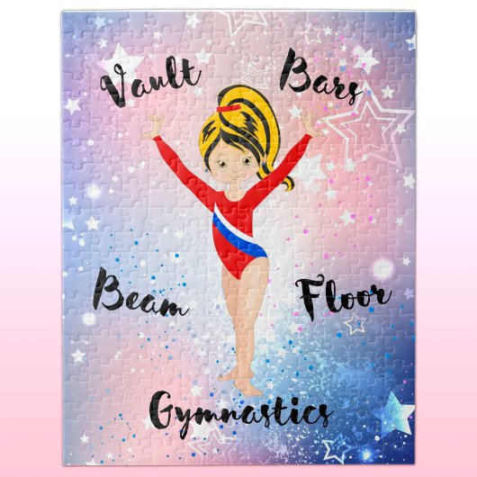 Puzzle Gym Star Noir / Blonde, Yeux de Hazel, Léotard Rou